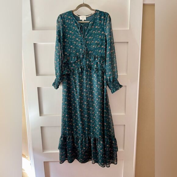 Anthropologie Böhme Ellianna floral maxi Green Prairie Long Sleeve Dress